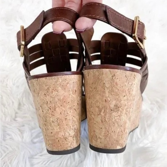Tory Burch Leslie Brown Cork Platform Wedge Sandals 9 - Picture 3 of 10